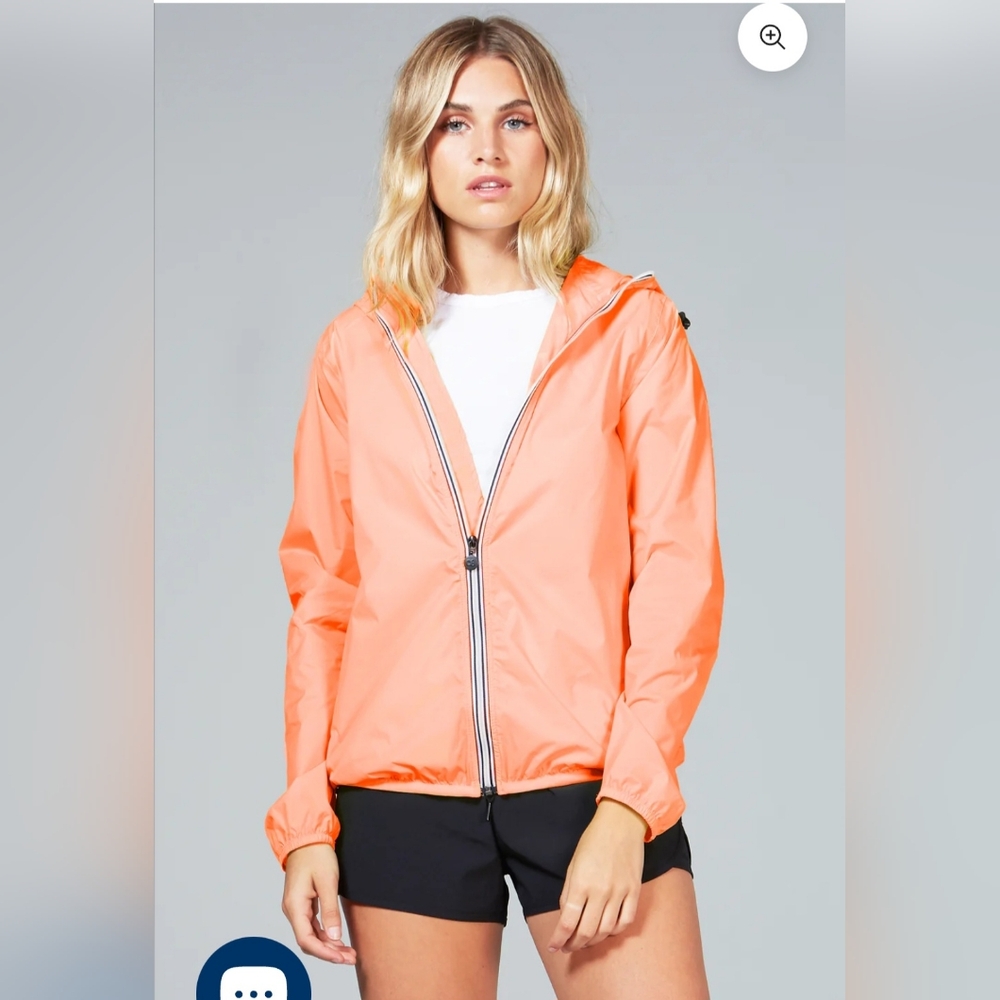 NWOT O8 Lifestyle orange fluo full zip packable rain jacket and windbreaker, L